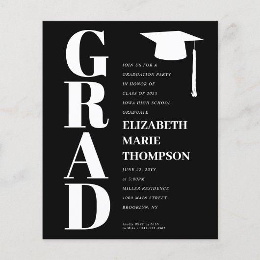 Budget Minimalist GRAD Graduation Party Invite