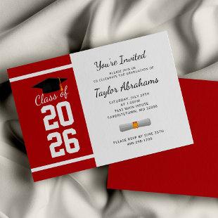 Budget Minimalist Red White Graduation Invitation