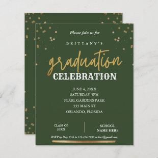Budget Modern Script Sage & Gold Graduation Invite