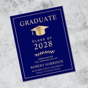 Budget Navy Blue Gold Graduation Announcement