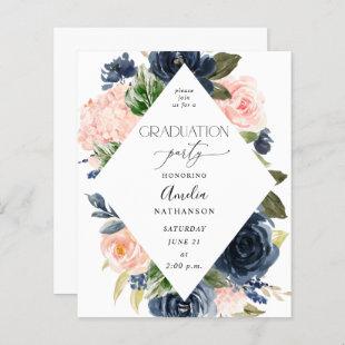 Budget Navy Blue & Pink Floral Graduation Party