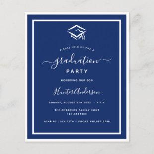 Budget navy blue white graduation party invitation