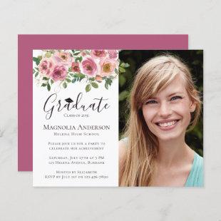 BUDGET Photo Pink Floral Grad Party Invitation