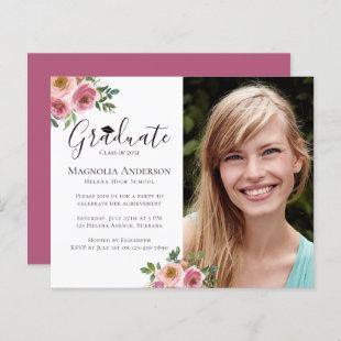 BUDGET Photo Pink Floral Grad Party Invitation