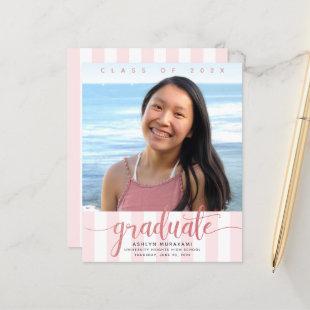 Budget photo pink glitter script graduation invite