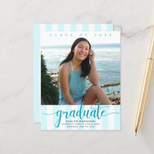Budget photo turquoise script graduation invite
