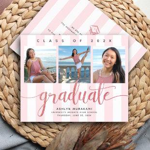 Budget pink glitter 3 photo graduation invitation