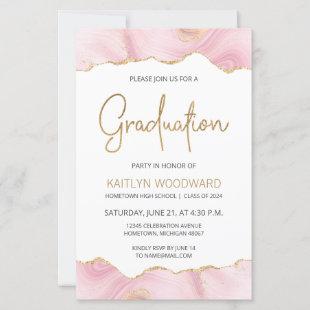 Budget Pink Gold Agate Graduation Party Invitation