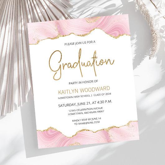 Budget Pink Gold Agate Graduation Party Invitation