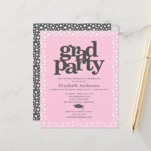 Budget pink gray grad cap bold girly party invite