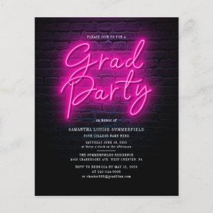Budget Pink Neon Photo Graduation Party Invitation