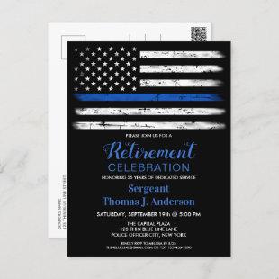 Budget Police Thin Blue Line Flag Retirement Invit Postcard