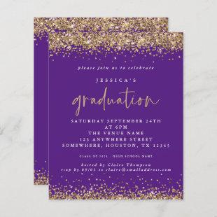 Budget Purple Gold Glitter 2023 Graduation Invite
