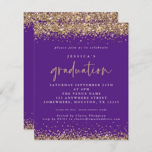 Budget Purple Gold Glitter 2024 Graduation Invite
