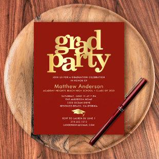 Budget red gold graduation cap bold party invite