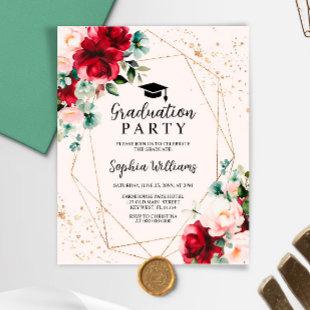 Budget Red Rose & Gold Graduation Party Invitation