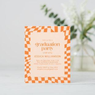 Budget Retro Orange Checkerboard Graduation Invite