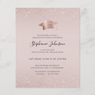 Budget Rose Gold Blush Glitter Grad Party Invite