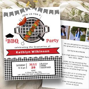 BUDGET Rustic Black Plaid Fun GRAD BBQ Invitation