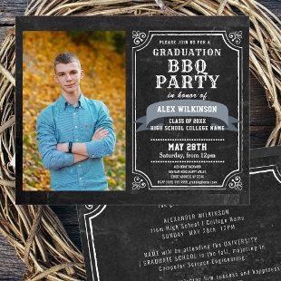 BUDGET Rustic Chalkboard BBQ Party Grad Invitation