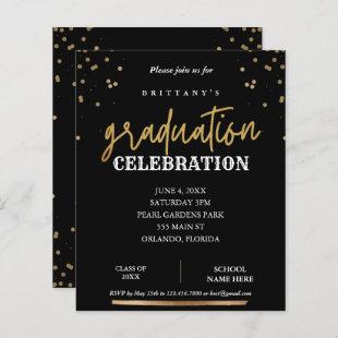 Budget Script Black Gold Graduation Invite