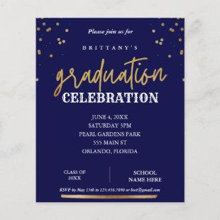 Budget Script Elegant Navy Gold Graduation Invite