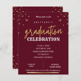 Budget Script Elegant Red Gold Graduation Invite