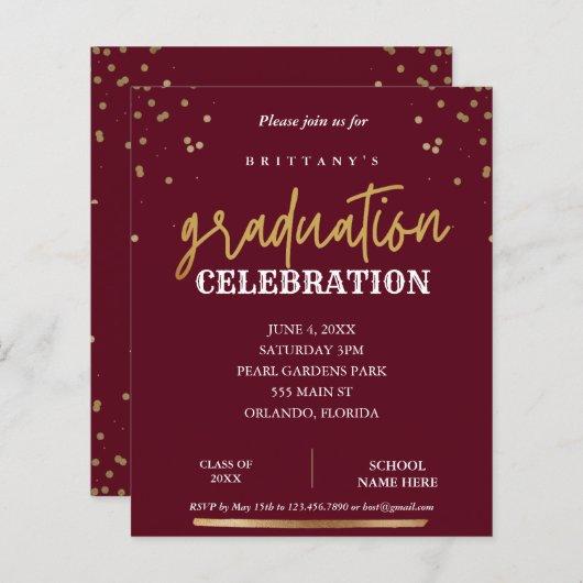 Budget Script Elegant Red Gold Graduation Invite