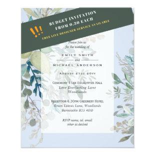 BUDGET Sea Glass Green Eucalyptus Leaves Wedding Flyer