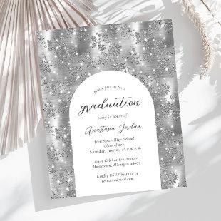 Budget Silver Glam Floral Arch Graduation Invite