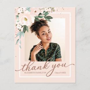 Budget Thank You Card Blush Floral Grad Photo