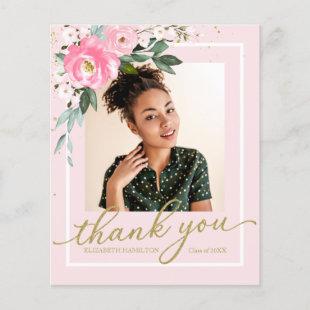 Budget Thank You Card Hot Pink Floral Grad Photo