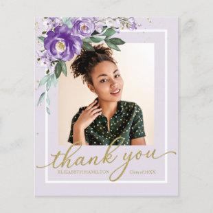 Budget Thank You Card Purple Floral Grad Photo