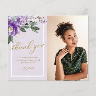 Budget Thank You Card Purple Floral Photo Grad