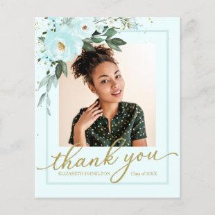Budget Thank You Card Teal Floral Grad Photo