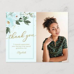 Budget Thank You Card Teal Floral Photo Grad