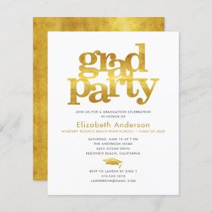 Budget white gold grad cap modern party invitation