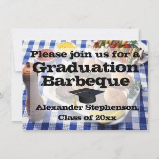 Burgers on Tablecloth Graduation Party Barbeque Invitation