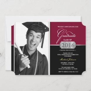 Burgundy and Black Modern Class of 2016 Graduation Invitation