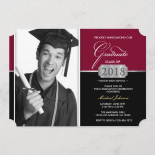 Burgundy and Black Modern Class of 2018 Graduation Invitation