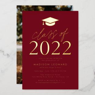 Burgundy and Gold Class of 2022 Graduation Party Foil Invitation