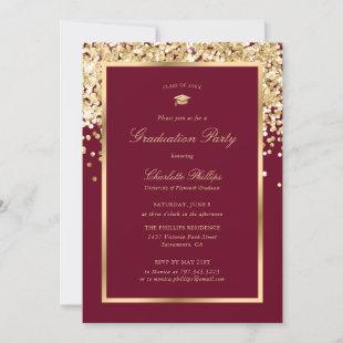 Burgundy and Gold Glitter Graduation Party  Invitation