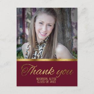 Burgundy and Gold Graduation Photo Thank You Card