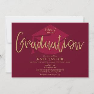 Burgundy And Gold Script Graduation Party Invitation
