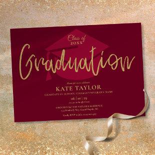 Burgundy And Gold Script Graduation Party Invitation