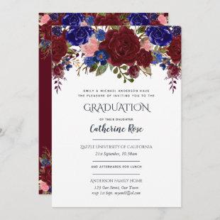 Burgundy Blue Pink Graduation Ceremony + Reception Invitation