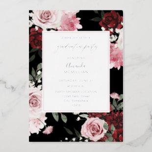 Burgundy & Blush Pink 6 Floral B Graduation Party Foil Invitation