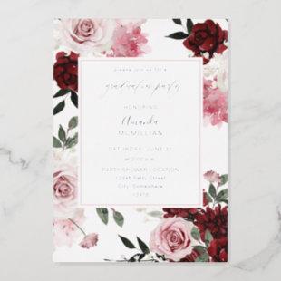 Burgundy & Blush Pink 6 Floral Graduation Party Foil Invitation