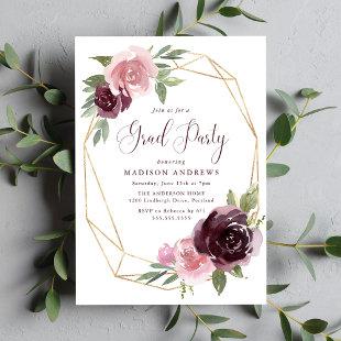 Burgundy & Blush Pink Floral | Graduation Party Invitation