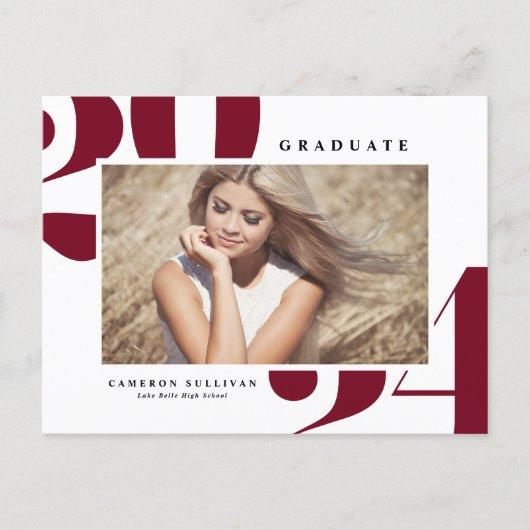 Burgundy Bold Typography 2023 Photo Graduation Invitation Postcard
